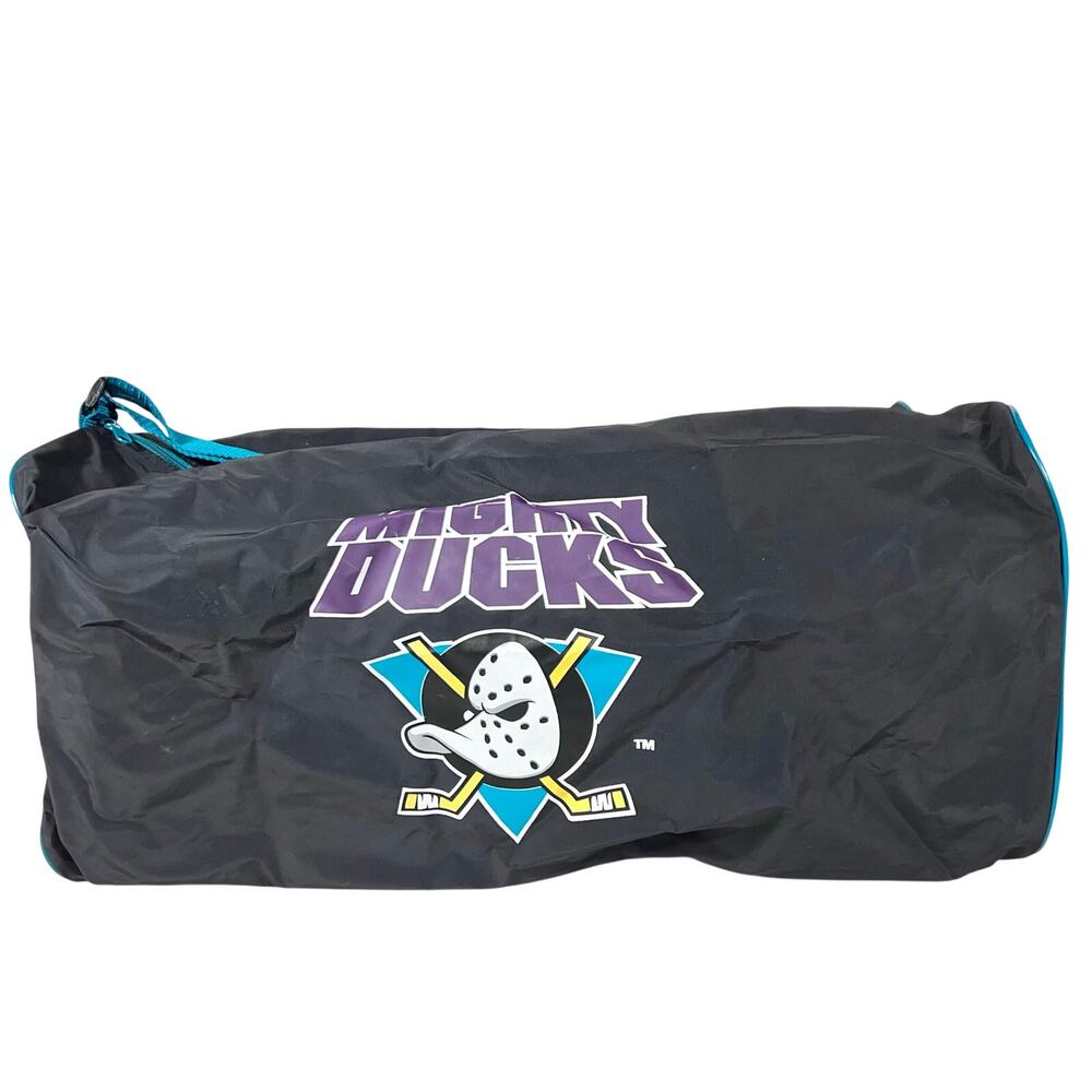Vintage 90s Mighty Ducks Duffle Bag MBNA America Black And Teal - Picture 2 of 8